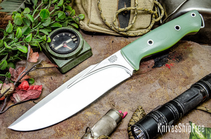 Bark River Knives: Bravo Strike Force II - CPM 3V - Ghost Green Jade G-10 - Toxic Green Liners - Hollow Pins