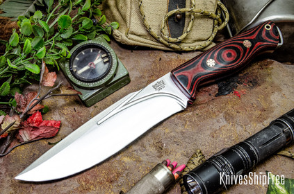 Bark River Knives: Bravo Strike Force II - CPM 3V - Red & Black Linen Micarta - Red Liners - Mosaic Pins