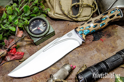 Bark River Knives: Bravo Strike Force II - CPM 3V - Gunmetal Cholla Cactus with Turquoise - Purple Liner - Mosaic Pins