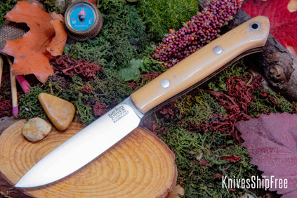 Bark River Knives: Little Creek II - CPM MagnaCut - Antique Bone Linen Micarta - Black Liners