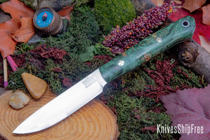 Bark River Knives: Little Creek II - CPM MagnaCut - Forest Green Maple Burl - Mosaic Pins