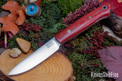 Bark River Knives: Little Creek II - CPM MagnaCut - Red Linen Micarta - White Liners - Mosaic Pins