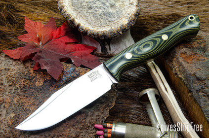 Bark River Knives: Gunny Sidekick - CPM MagnaCut - Black & Green Linen Micarta - Yellow Liners - Brass Pins