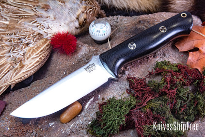 Bark River Knives: Bravo 1 LT - CPM 3V - Black Canvas Micarta - Mosaic Pins