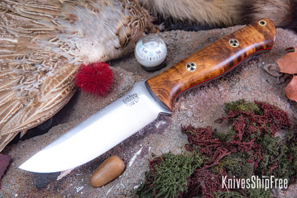 Bark River Knives: Bravo 1 LT - CPM 3V - Dark Curly Maple - Red Liners - Mosaic Pins #1