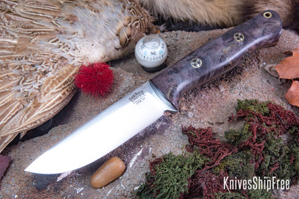 Bark River Knives: Bravo 1 LT - CPM 3V - Gray & Purple Maple Burl - Mosaic Pins - Rampless