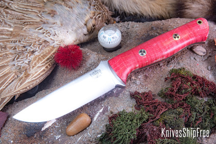 Bark River Knives: Bravo 1 LT - CPM 3V - Red & Cream Tigertail Maple Burl - Mosaic Pins