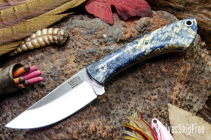 Bark River Knives: Iron River MagnaCut - Blue & Gold Burl - Black Liners - Mosaic Pins