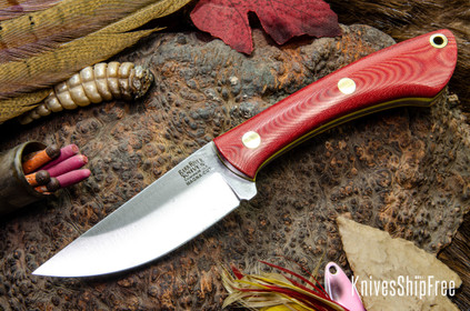 Bark River Knives: Iron River MagnaCut - Red Linen Micarta - Double Yellow Liners - Brass Pins