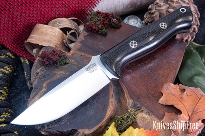 Bark River Knives: Bravo 1 - CPM 3V - Black Burlap Micarta - Black Liners - Mosaic Pins