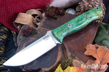 Bark River Knives: Bravo 1 - CPM 3V - Emerald Maple Burl - Black Liner - Mosaic Pins