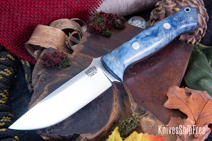 Bark River Knives: Bravo 1 - CPM 3V - Sky Blue Maple Burl - Black Liner