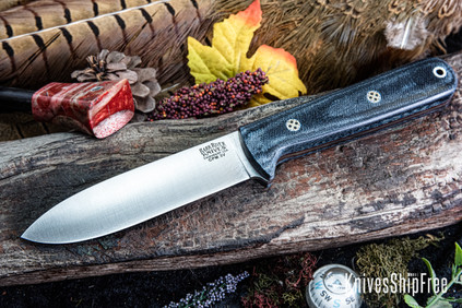 Bark River Knives: Kephart 4 - CPM 3V - Blue Denim Micarta - Red Liners - Mosaic Pins