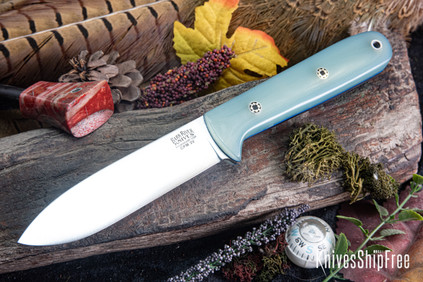 Bark River Knives: Kephart 4 - CPM 3V - Ghost Green Jade G-10 - Blue Liners - Mosaic Pins