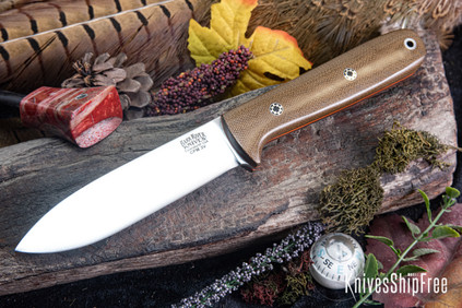 Bark River Knives: Kephart 4 - CPM 3V - Green Canvas Micarta - Orange Liners - Mosaic Pins