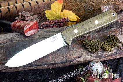 Bark River Knives: Kephart 4 - CPM 3V - Green Linen Micarta - White Liners