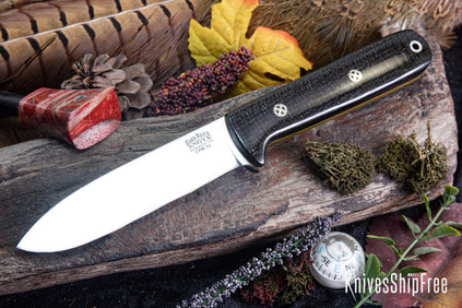 Bark River Knives: Kephart 4 - CPM 3V - Black Burlap Micarta - Yellow Liners - Mosaic Pins