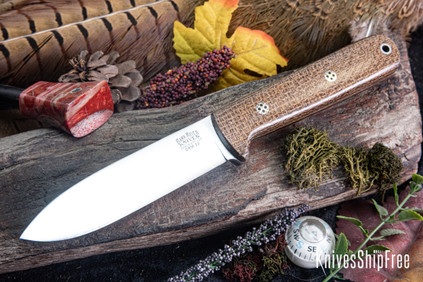 Bark River Knives: Kephart 4 - CPM 3V - Coffeebag Burlap Micarta - Natural Liners - Mosaic Pins