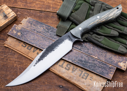 Lon Humphrey Knives: Gunfighter Bowie - Forged 52100 - Storm Maple - Black Liners - LH04MI045