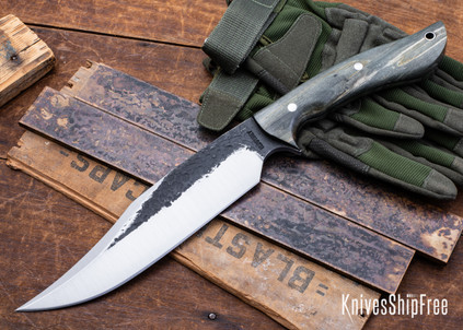 Lon Humphrey Knives: Gunfighter Bowie - Forged 52100 - Storm Maple - Black Liners - LH04MI049