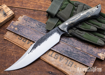 Lon Humphrey Knives: Gunfighter Bowie - Forged 52100 - Storm Maple - Blue Liners - LH04MI054