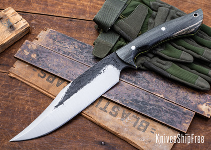 Lon Humphrey Knives: Gunfighter Bowie - Forged 52100 - Storm Maple - Yellow Liners - LH04MI067