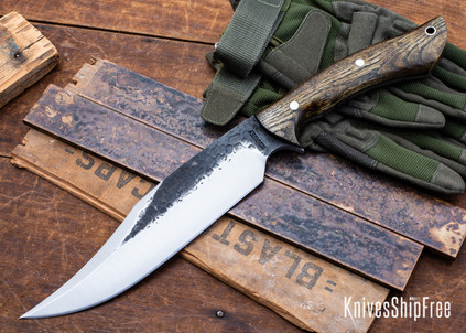 Lon Humphrey Knives: Gunfighter Bowie - Forged 52100 - Storm Sassafras - Black Liners - LH04MI076