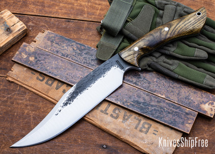 Lon Humphrey Knives: Gunfighter Bowie - Forged 52100 - Storm Sassafras - Black Liners - LH04MI077