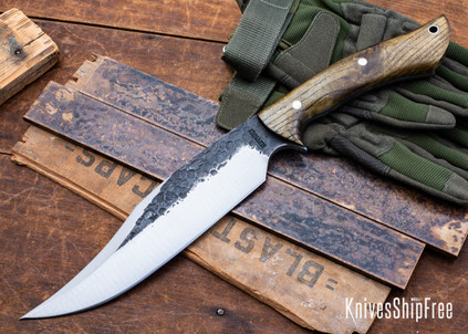 Lon Humphrey Knives: Gunfighter Bowie - Forged 52100 - Storm Sassafras - Blue Liners - LH04MI080