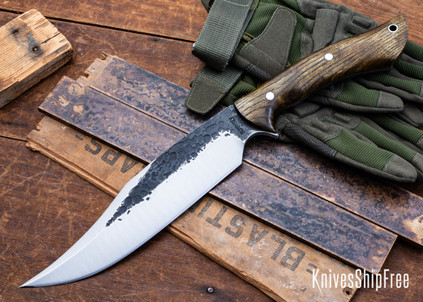 Lon Humphrey Knives: Gunfighter Bowie - Forged 52100 - Storm Sassafras - Red Liners - LH04MI095