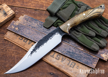 Lon Humphrey Knives: Gunfighter Bowie - Forged 52100 - Storm Sassafras - Red Liners - LH04MI097