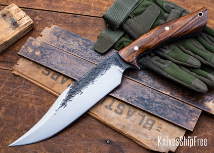 Lon Humphrey Knives: Gunfighter Bowie - Forged 52100 - Desert Ironwood - Blue Liners - LH04MI186