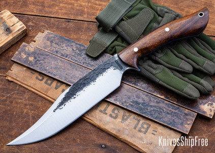 Lon Humphrey Knives: Gunfighter Bowie - Forged 52100 - Desert Ironwood - Blue Liners - LH04MI191