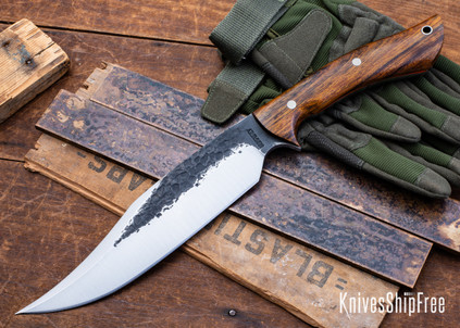 Lon Humphrey Knives: Gunfighter Bowie - Forged 52100 - Desert Ironwood - Orange Liners - LH04MI198