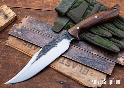 Lon Humphrey Knives: Gunfighter Bowie - Forged 52100 - Desert Ironwood - Red Liners - LH04MI202