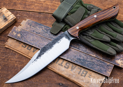 Lon Humphrey Knives: Gunfighter Bowie - Forged 52100 - Desert Ironwood - Yellow Liners - LH04MI212
