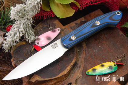 Bark River Knives: Bird & Trout - CPM 154 - Blue & Black Suretouch - Matte - Toxic Green Liners - Mosaic Pins