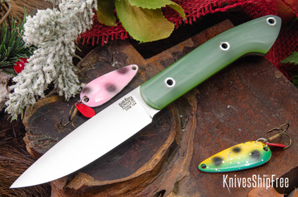 Bark River Knives: Bird & Trout - CPM 154 - Ghost Green Jade G-10 - Toxic Green Liners - Hollow Pins