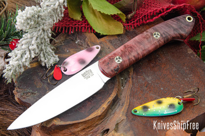 Bark River Knives: Bird & Trout - CPM 154 - Hellfire Maple Burl - Red Liners - Mosaic Pins