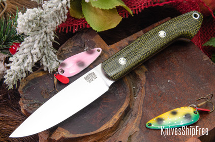 Bark River Knives: Bird & Trout - CPM 154 - Evergreen Burlap Micarta - Natural Liners - Mosaic Pins