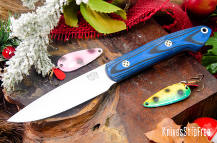 Bark River Knives: Bird & Trout - CPM 154 - Blue & Black Suretouch - Matte - Mosaic Pins