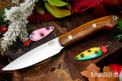 Bark River Knives: Bird & Trout - CPM 154 - Desert Ironwood - Orange Liners - Mosaic Pins #1