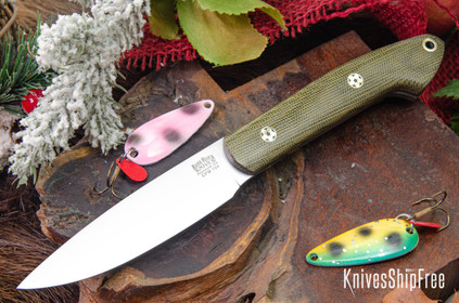 Bark River Knives: Bird & Trout - CPM 154 - Green Canvas Micarta - Black Liners - Mosaic Pins