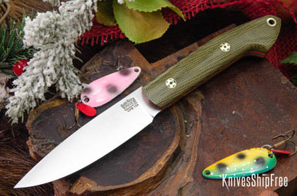 Bark River Knives: Bird & Trout - CPM 154 - Green Canvas Micarta - Orange Liners - Mosaic Pins