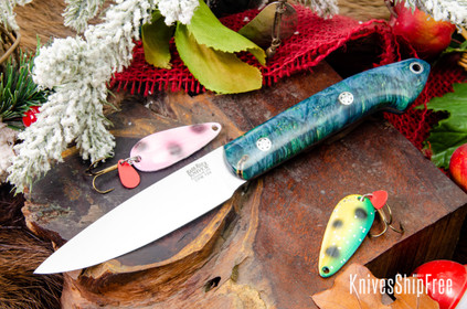 Bark River Knives: Bird & Trout - CPM 154 - Turquoise Maple Burl - Mosaic Pins