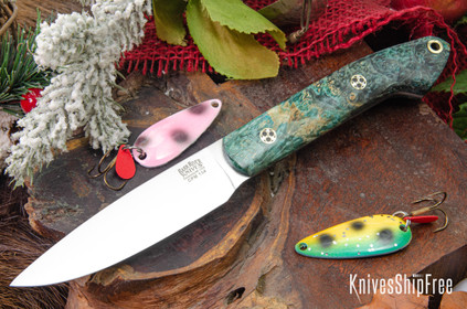 Bark River Knives: Bird & Trout - CPM 154 - Green & Gold Maple Burl - Mosaic Pins