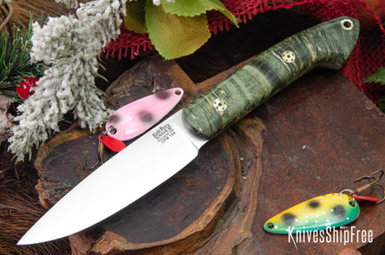 Bark River Knives: Bird & Trout - CPM 154 - Forest Green & Sage Maple Burl - Mosaic Pins
