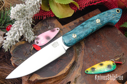 Bark River Knives: Bird & Trout - CPM 154 - Teal Maple Burl - Mosaic Pins