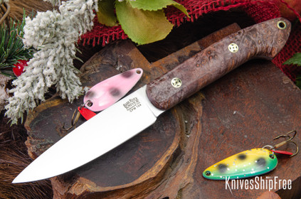 Bark River Knives: Bird & Trout - CPM 154 - Brick Red Maple Burl - Mosaic Pins