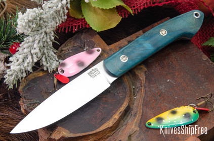 Bark River Knives: Bird & Trout - CPM 154 - Teal Tigertail Maple Burl - Mosaic Pins